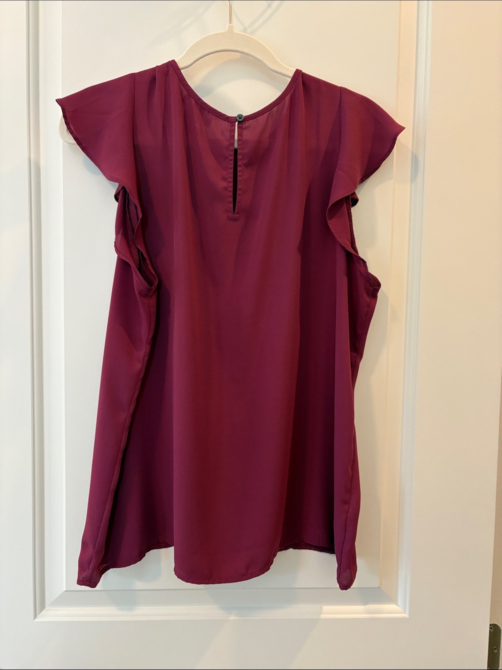 LOFT Ruffle-Sleeve Plum Shell Top - Picture 4 of 4